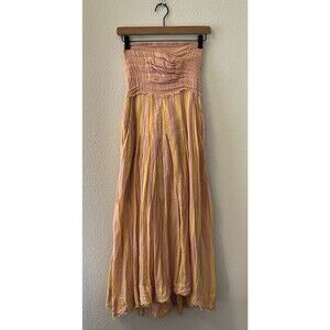 Free People Women's Midi Dress Size XS Gauzy Pink Yellow Stripe Me Up Strapless